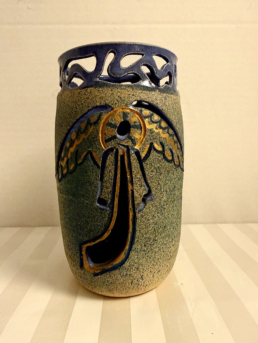 Studio Art Pottery Luminary Votive Candle Holder Handcrafted Pierced Ceramic
